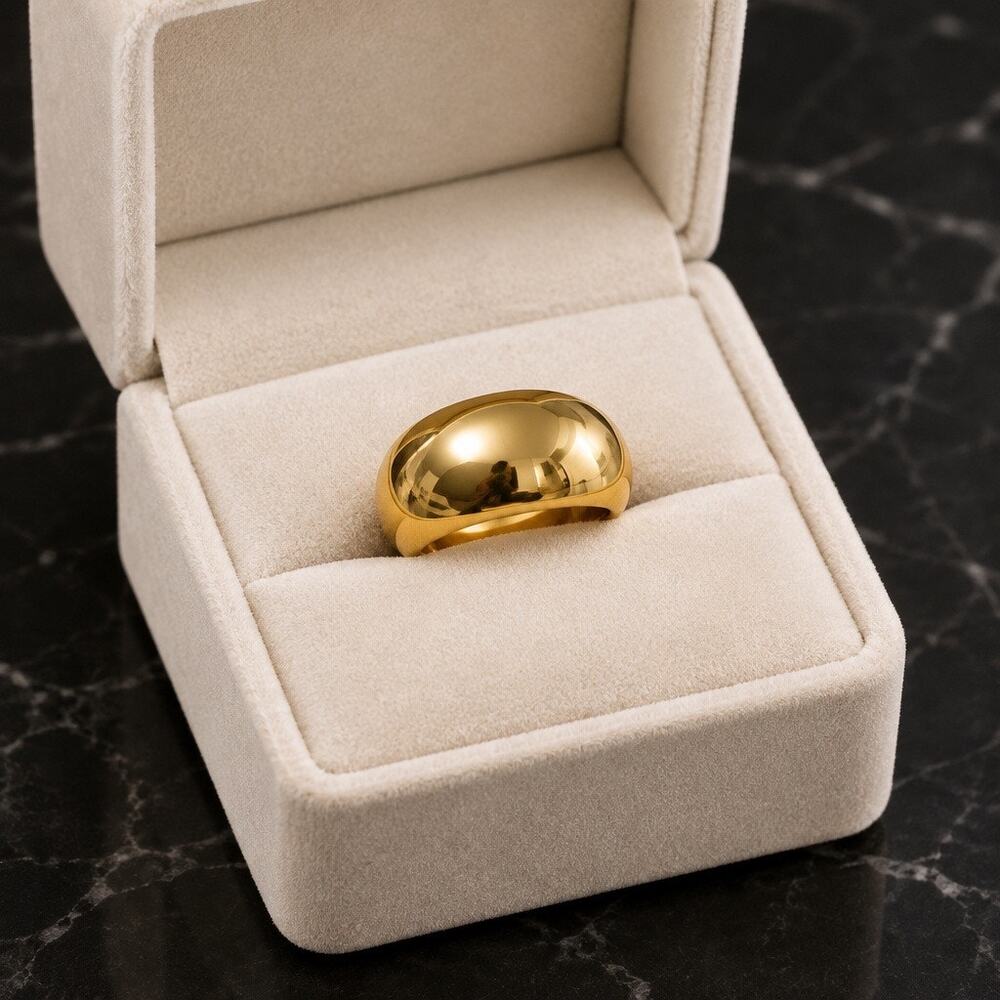 Vintage Gold Chunky Dome Ring • Bold Minimalist Mirror Polish Band size 5